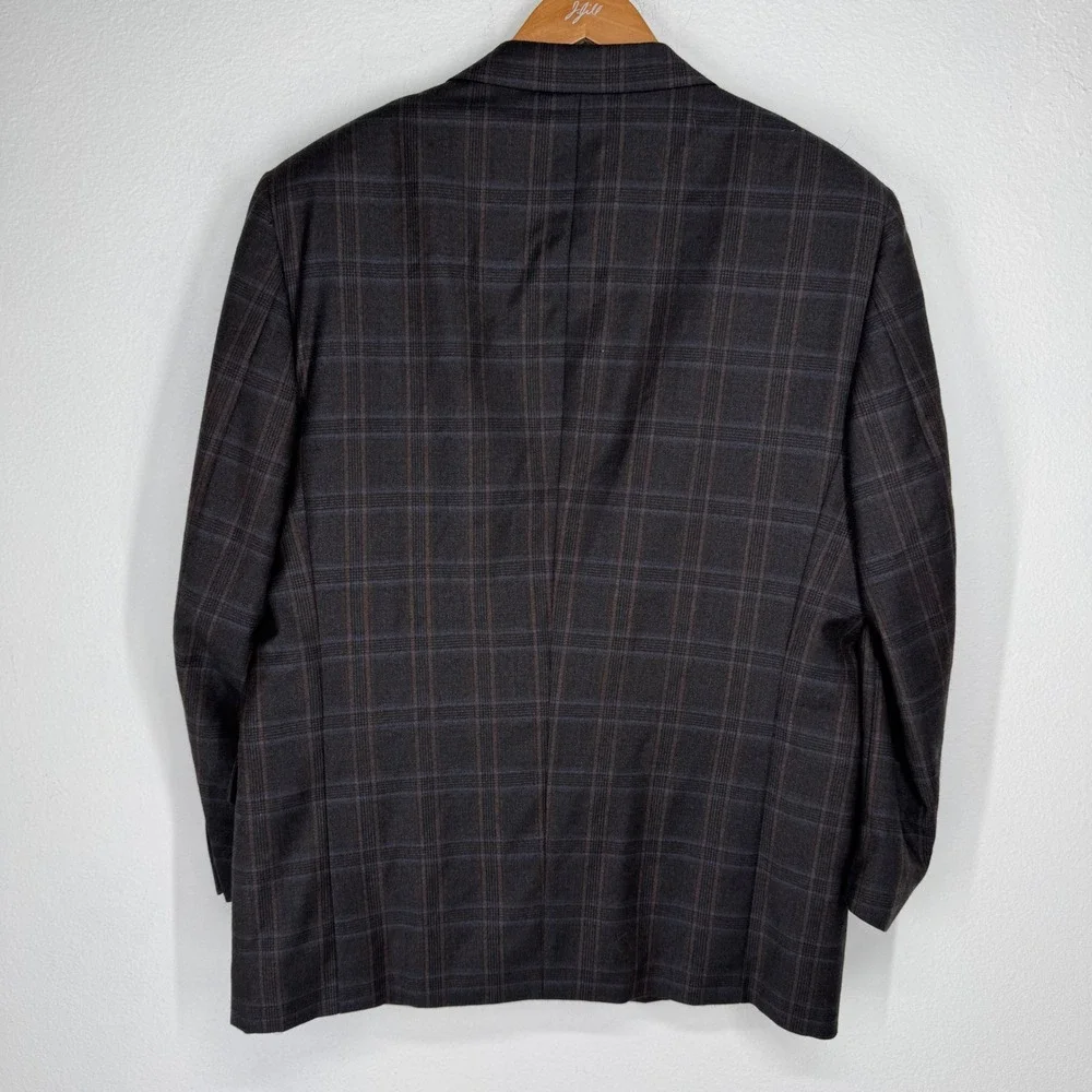 Coppley Mens Wool Cashmere Glen Plaid Blazer Sport Coat Size 42S Grey Blue